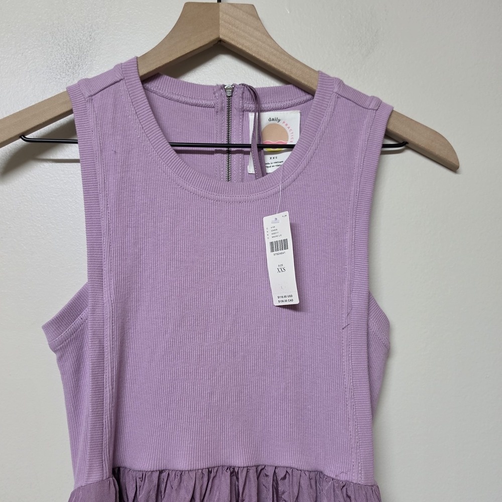 ANTHROPOLOGIE Daily Practice The Bowline Tiered Midi Dress Purple Size XXS NEW - Picture 7 of 13